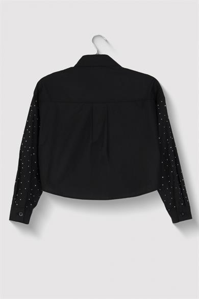 Mojo Kız Çocuk 9-14 Yaş Taş Detaylı Crop Gömlek Siyah