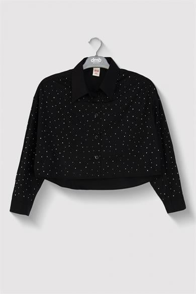 Mojo Kız Çocuk 9-14 Yaş Taş Detaylı Crop Gömlek Siyah
