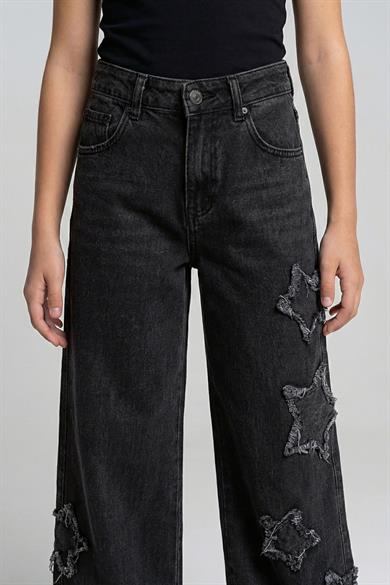 Mojo Kız Çocuk 9-14 Yaş Yıldız Nakışlı Denim  Palazzo Siyah