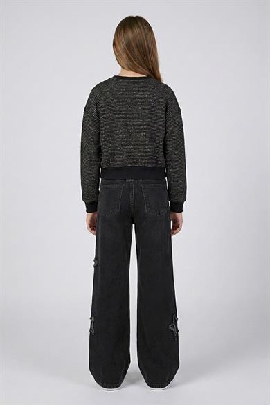 Mojo Kız Çocuk 9-14 Yaş Yıldız Nakışlı Denim  Palazzo Siyah