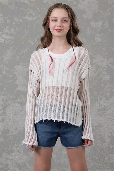 Mojo Kız Çocuk 9-15 Yaş Örme Triko File  Kazak 0366 Bej