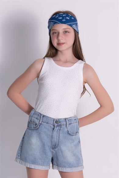 Mojo Kız Çocuk 9-16 Yaş Taş Baskılı Kaşkorse Body 0238 Beyaz