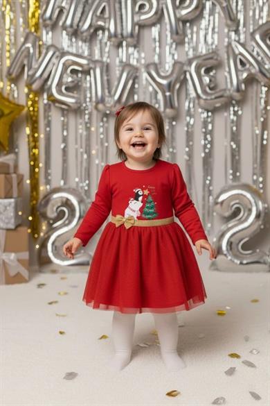 Mojo Kız Çocuk 9-24 Ay Noel Desenli Tütü Elbise Kırmızı
