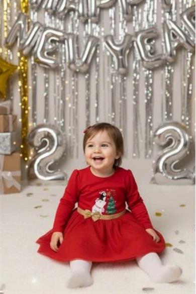 Mojo Kız Çocuk 9-24 Ay Noel Desenli Tütü Elbise Kırmızı