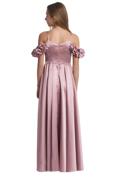 Mojo Kız Çocuk Balon Kol Pullu Saten Abiye Elbise 5743 Pudra