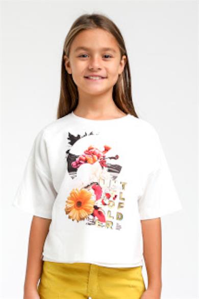 Mojo Kız Çocuk Baskılı Kısa Kol T-shirt 35513 Ekru