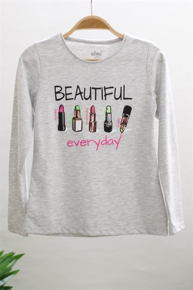 Mojo Kız Çocuk Beautıful Baskılı Uzun Kol T-shirt 723129 Gri