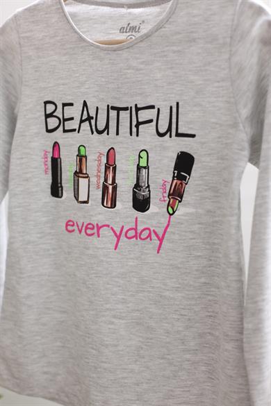 Mojo Kız Çocuk Beautıful Baskılı Uzun Kol T-shirt 723129 Gri