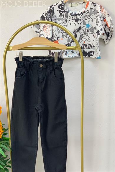 Mojo Kız Çocuk Beli Lastikli Mom Pantolon 2193 Siyah