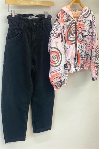 Mojo Kız Çocuk Beli Lastikli Mom Pantolon 2193 Siyah