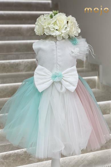 Mojo Kız Çocuk Çiçek Detaylı Abiye Elbise 2468 Beyaz