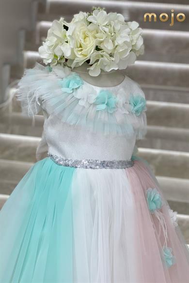 Mojo Kız Çocuk Çiçek Detaylı Abiye Elbise 2468 Beyaz