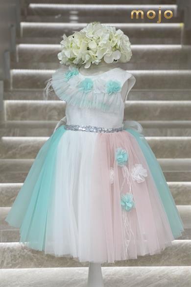 Mojo Kız Çocuk Çiçek Detaylı Abiye Elbise 2468 Beyaz