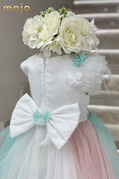 Mojo Kız Çocuk Çiçek Detaylı Abiye Elbise 2468 Beyaz