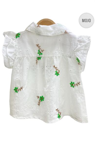 Mojo Kız Çocuk Çiçek İşlemeli Güpür Gömlek 35472 Ekru-Yeşil