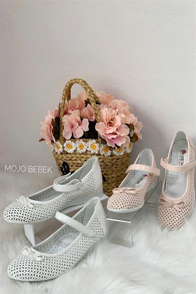 Mojo Kız Çocuk Delikli Cırtlı Babet Ayakkabı 2450 Pudra