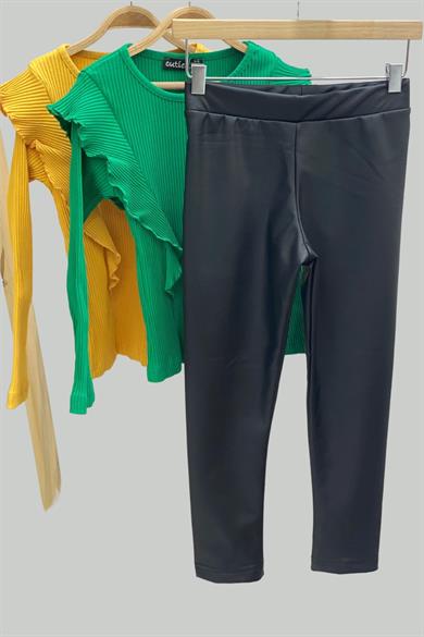 Mojo Kız Çocuk Deri Şardonlu Tayt 3602 Siyah