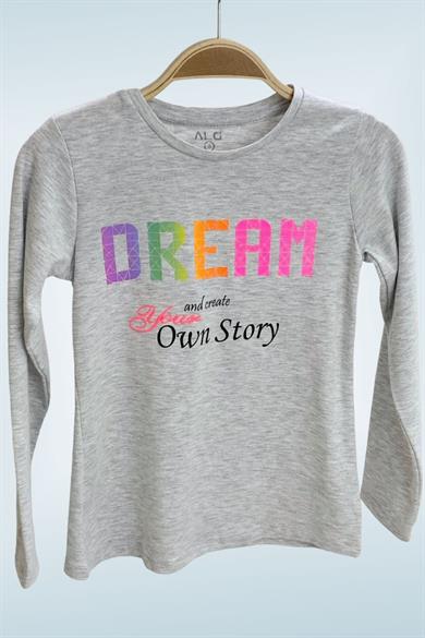 Mojo Kız Çocuk Dream Baskılı Uzun Kol T-shirt 723408 Gri