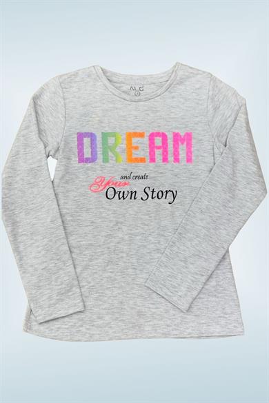 Mojo Kız Çocuk Dream Baskılı Uzun Kol T-shirt 723408 Gri
