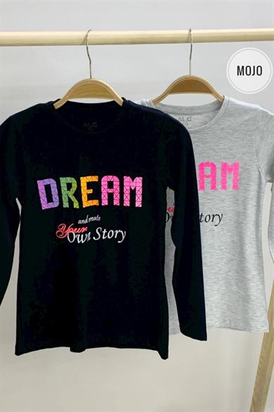 Mojo Kız Çocuk Dream Baskılı Uzun Kol T-shirt 723408 Gri
