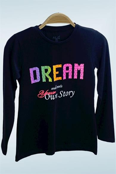 Mojo Kız Çocuk Dream Baskılı Uzun Kol T-shirt 723408 Siyah