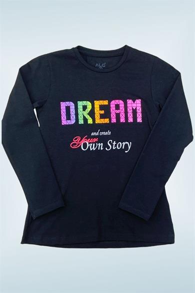 Mojo Kız Çocuk Dream Baskılı Uzun Kol T-shirt 723408 Siyah