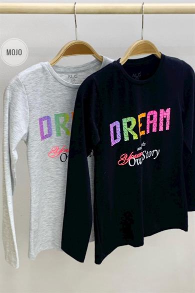 Mojo Kız Çocuk Dream Baskılı Uzun Kol T-shirt 723408 Gri