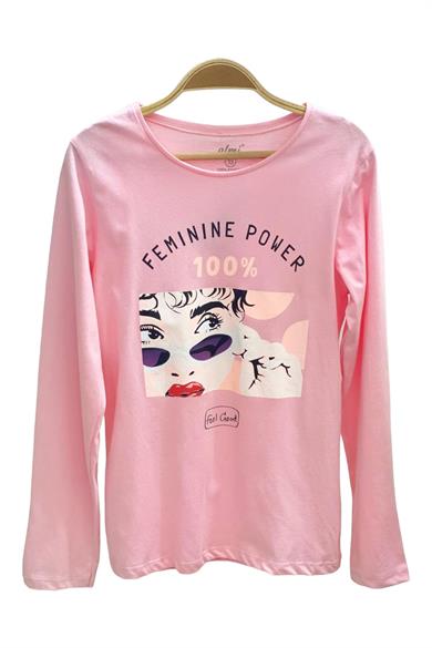 Mojo Kız Çocuk Femınıne Power Baskılı Uzun Kol T-shirt 823130 Pembe