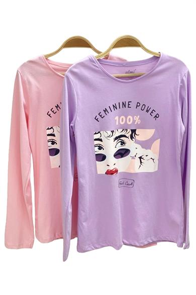 Mojo Kız Çocuk Femınıne Power Baskılı Uzun Kol T-shirt 823130 Mor