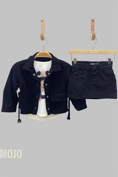 Mojo Kız Çocuk Full Likra Renkli Denim Etek 234647 Siyah