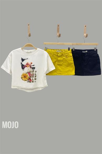 Mojo Kız Çocuk Full Likra Renkli Denim Etek 234647 Siyah