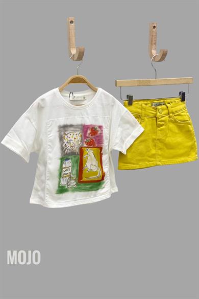 Mojo Kız Çocuk Full Likra Renkli Denim Etek 234647 Hardal