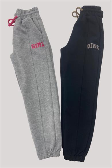 Mojo Kız Çocuk Girl Baskılı Biye Detaylı Eşofman Altı 25002 Gri