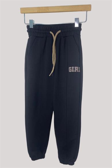 Mojo Kız Çocuk Girl Baskılı Biye Detaylı Eşofman Altı 25002 Siyah