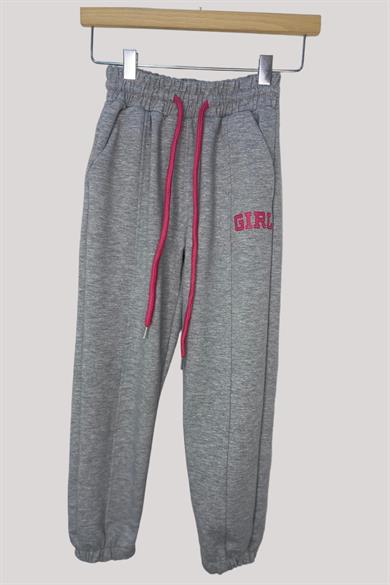 Mojo Kız Çocuk Girl Baskılı Biye Detaylı Eşofman Altı 25002 Gri