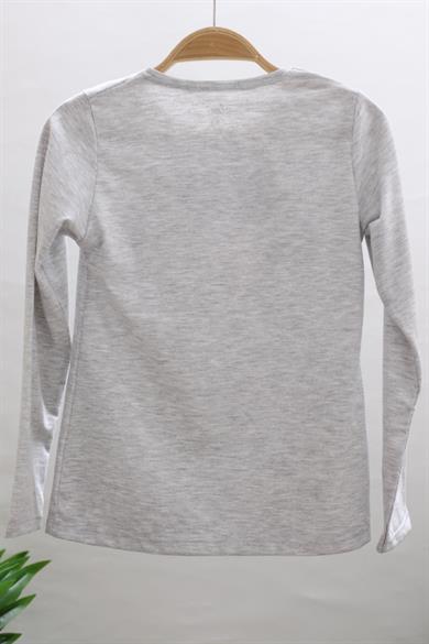 Mojo Kız Çocuk Happy Mood Baskılı Uzun Kol T-shırt 723135 Gri