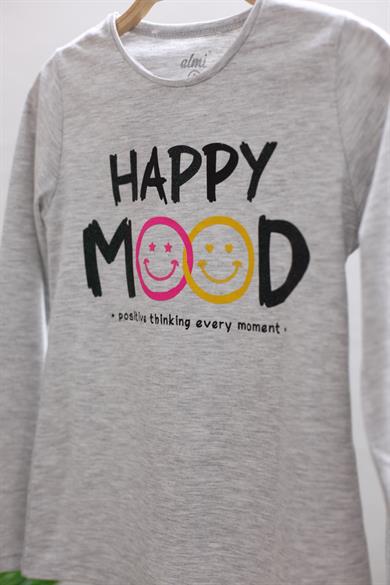 Mojo Kız Çocuk Happy Mood Baskılı Uzun Kol T-shırt 723135 Gri