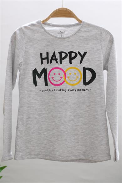 Mojo Kız Çocuk Happy Mood Baskılı Uzun Kol T-shırt 723135 Gri