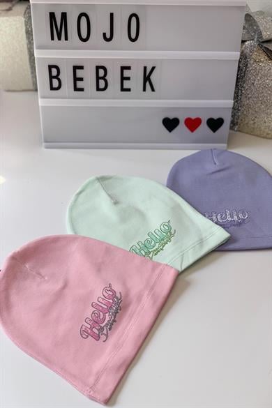 Mojo Kız Çocuk Hello Baskılı Penye Bere 109604 Pembe