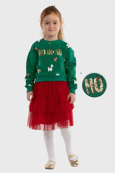 Mojo Kız Çocuk Ho Ho Ho Pullu Nakışlı Takım 23781 Yeşil