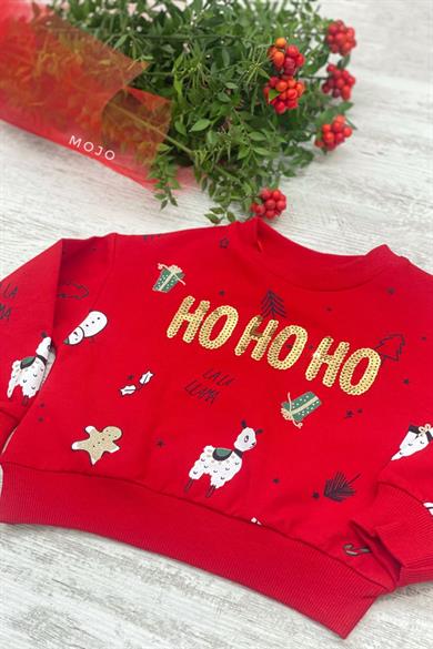 Mojo Kız Çocuk Ho Ho Ho Pullu Nakışlı Takım 23781 Kırmızı