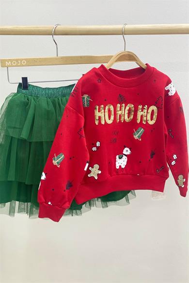 Mojo Kız Çocuk Ho Ho Ho Pullu Nakışlı Takım 23781 Kırmızı