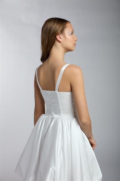 Mojo Kız Çocuk İp Askılı Balon Etek Kısa Abiye Elbise Beyaz