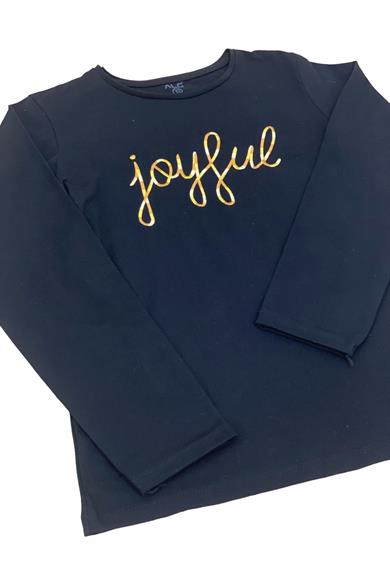 Mojo Kız Çocuk Joyful Nakışlı Uzun Kol T-shırt 823422 Siyah