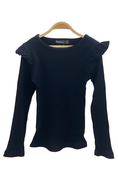 Mojo Kız Çocuk Kaşkorse Kolu Fırfırlı Bisiklet Yaka Body 3427 Siyah