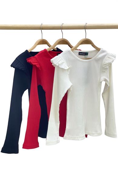 Mojo Kız Çocuk Kaşkorse Kolu Fırfırlı Bisiklet Yaka Body 3427 Krem