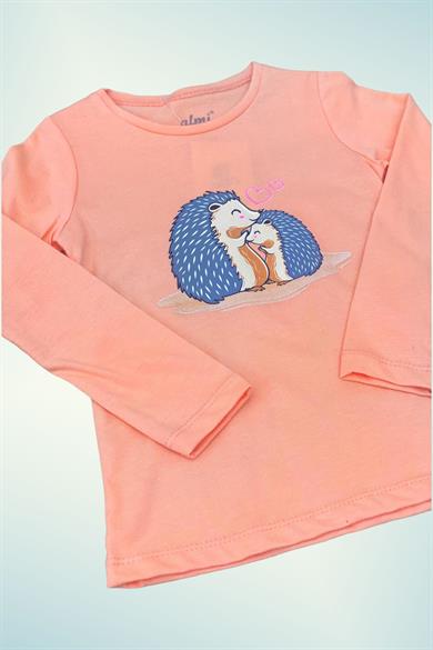 Mojo Kız Çocuk Kirpi Baskılı Uzun Kol T-shirt 623100 Somon