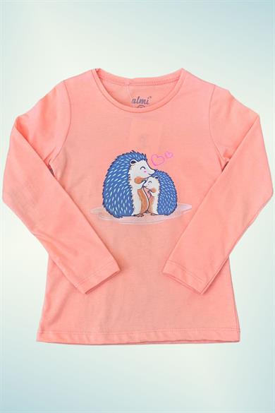 Mojo Kız Çocuk Kirpi Baskılı Uzun Kol T-shirt 623100 Somon