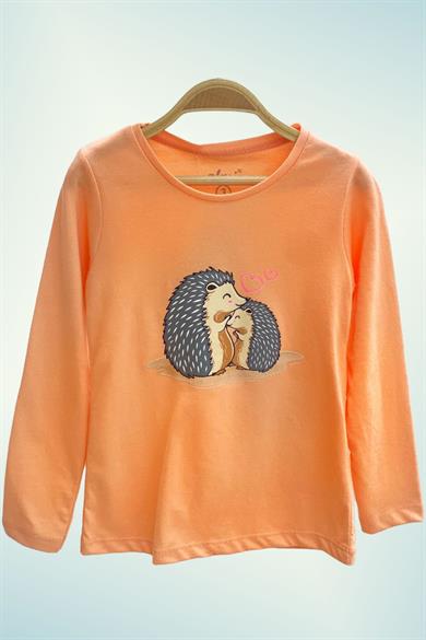 Mojo Kız Çocuk Kirpi Baskılı Uzun Kol T-shirt 623100 Somon