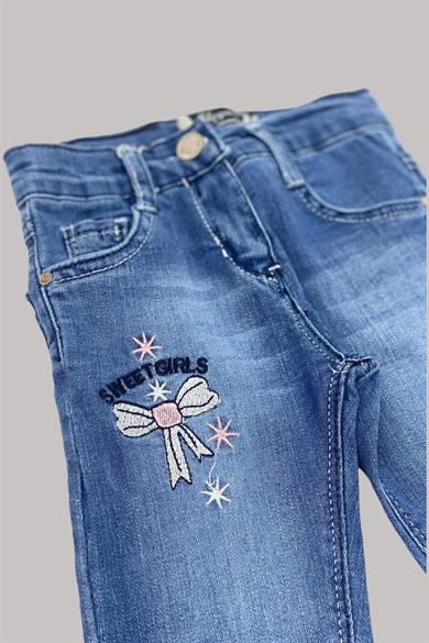 Mojo Kız Çocuk Kurdele Nakışlı Likralı Kot Pantolon 6565262 Kot Mavi